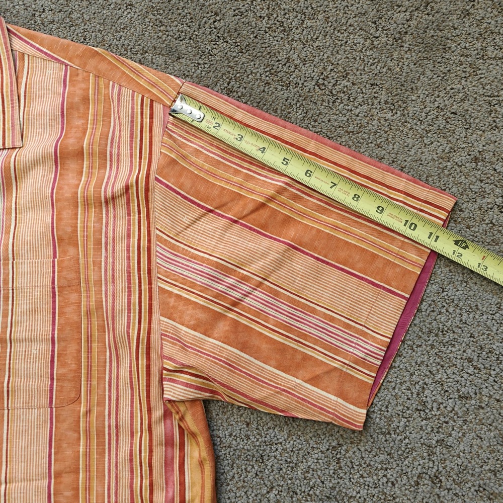 Tommy Bahama Mens XL Silk Camp Shirt Orange Pink Striped Short Sleeve Button Up - Picture 6 of 12
